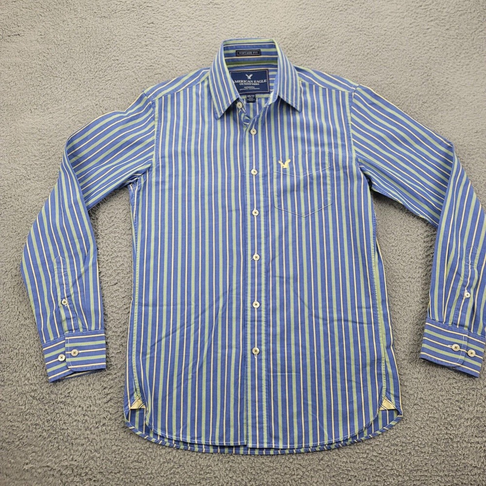 America Eagle‎ Shirt Mens XS Blue Striped Vintage Fit Button Up Classiccore Logo